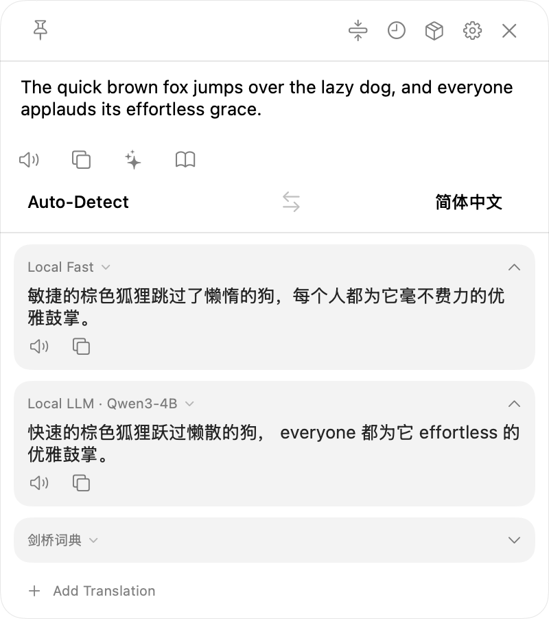 Sentence translation in the main window